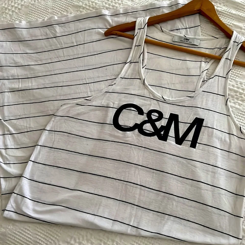 CAMILLA & MARC C&M LOGO RACERBACK LONG DRESS - NAVY & WHITE STRIPED - SIZE L - Picture 5 of 7